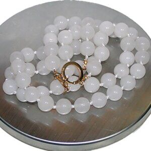 14K WHITE JADE NECKLACE - 12.5 MM STONES - 2 STRAND